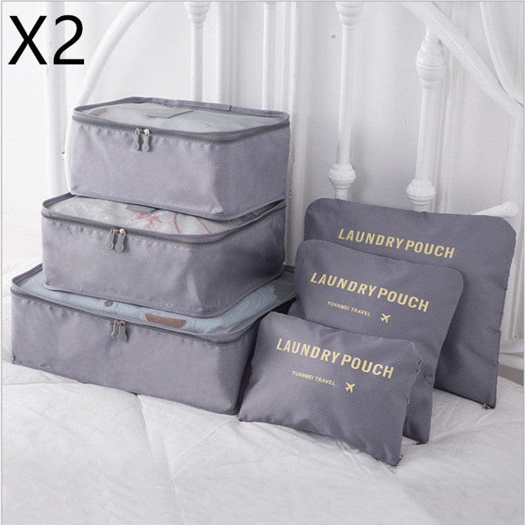 Portable storage bag in a 6 piece set perfect for the next trip, organizing your luggage and closet. Efficient storage travel pouches. Perfect storage and water resistant. Travel light. Travel smart.