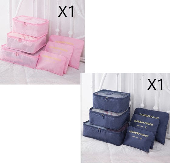 Portable storage bag in a 6 piece set perfect for the next trip, organizing your luggage and closet. Efficient storage travel pouches. Perfect storage and water resistant. Travel light. Travel smart.